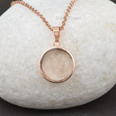 Round Elegant Morganite Quartz 18mm Gemstone Necklace, Rose Gold Plated Sterling Silver Necklace, Christmas Gift Necklace, Delicate Necklace